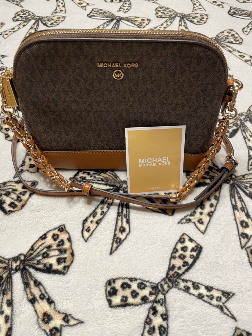 Michael Kors Dome Crossbody Bag - Signature Logo Brown & Acorn